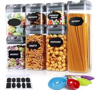 ITMNMNL MULEVIP Boîtes de Hermétiques 7pc Boite de Rangement Cuisine,Bocaux Hermetiques Alimentaires, avec Couvercle et Étiqueter, Cuillère, pour Stocker Les Cereales, Farine, Pâtes - Empilable