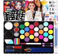 ITMNMNL Palette Maquillage Enfant,33 Couleurs Kit Maquillage Enfant, Lavable Peinture Visage Enfant,avec 3 Pinceaux, 44 Pochoir, Maquillage Enfants Carnaval Halloween Cosplay Fête D'anniversaire