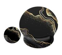 ITNRSIIET Ensemble Tapis de Souris Ergonomique Avec Repose-Poignet, Base en Caoutchouc Antidérapant, Mousse à Mémoire de Forme et Tissu Noir/Doré