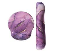 ITNRSIIET Tapis de souris de jeu avec support de poignet, support de poignet clavier et tapis de souris avec repose-poignet, base antidérapante en polyuréthane, marbré violet clair
