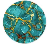 ITNRSIIET Tapis de Souris Rond, Mouse Pad pour Ordinateur PC Bureau Portable, Étanche Surface Lisse, Base Antidérapante en Caoutchouc, avec Bord Cousu, Marbre Vert émeraude