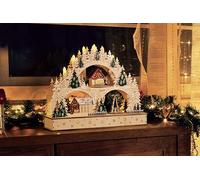 ito electronics Arche de Noël en forme de pyramide, avec bougies LED et fonction minuterie, décoration de Noël, design en bois avec scène d'hiver, arc lumineux