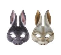 ITODA 2 PCS Demi-masque de Lapin Réaliste Demi-masque d'Animal Élastique en EVA Imprimé Résliate Costume de Simulation Créatif pour Halloween Carnaval Mascarade Fête Costumée, Lapin B