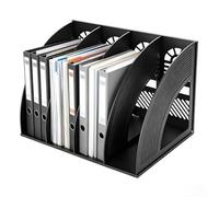 ITODA 4 Compartiments Porte-revues Magazines Boîte de Rangement Module de ichier Support Organisateur en Plastique Document Stockage Panier Rangement de Dossier pour Bureau Classeur (noir)