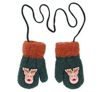 ITODA Gants d'Hiver pour Enfants Unisexe Gants Chauds en Peluche avec Cordon Moufles Enfants Thermique à Motif de Faon Mignon Gants avec Corde Épais Plein-Doigts pour Fille Garçon Âge 2-7 ans Vert