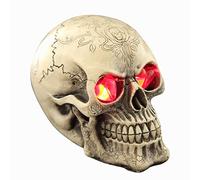 ITODA Halloween Crâne Humain Modèle Résine Crane Squelette Tête de Crâne Mort Réaliste avec Yeux LED Terrible Figurine Crâne Décoration Ornement Crâne Accessoires Maison Hantée Fête Gothique Bar