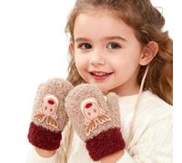 ITODA Moufles Hiver pour Enfants Gants Chauds en Peluche avec Cordon Moufles de Ski Thermique à Motif de Faon Mignon Gants Plein-Doigts Épais pour Fille Garçon Âge 2-7 ans pour Vélo Ski École, Kaki