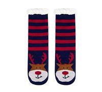 ITODA Unisexe Chaussettes de Noël Chaudes Doublées en Polaire Chaussettes de Pantoufles Antidérapantes Thermiques Chaussettes à la Maison d'Hiver en Polaire Chaude pour Cadeau de Noël, Bleu et Rouge