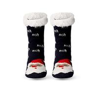 ITODA Unisexe Chaussettes de Noël Chaudes Doublées en Polaire Chaussettes de Pantoufles Antidérapantes Thermiques Chaussettes à la Maison d'Hiver en Polaire Chaude pour Cadeau de Noël, Bleu Foncé