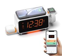 iTOMA Radio-réveil à Double Charge sans Fil avec Haut-Parleur Bluetooth, FM Radio, Deux Ports USB, Double Alarme, Veilleuse, Commande de Gradateur et écran Orange 1,4" CKS209