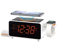 iTOMA Radio-réveil à Double Charge sans Fil avec Haut-Parleur Bluetooth, Radio FM Numérique, Deux Ports USB, Double Alarme, Veilleuse, Commande de Gradateur et écran Orange 1,4" CKS209