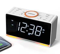 iTOMA Radio-réveil, Affichage LED Blanc 1,4" avec Bluetooth, FM Radio, Double Alarme, Minuterie de Mise en Veille, Répétition, Gradateur Automatique et Manuel, Chargeur USB et Veilleuse CKS718