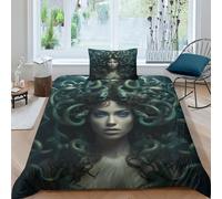 ITOMEN Méduse pour Adultes Et Enfants 3D Imprimé Mythologie Grecque Housse De Couette Housses De Couettes Microfibr avec Taies E avec Fermeture À Glissière Parure De Lit 2 Pièces Single(135x200cm)