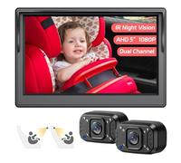 Itomoro Caméra de voiture pour bébé, double canal écran de 12,7 cm avec 2 caméras de vision nocturne infrarouge, facile à installer, miroir de voiture pour bébé 1080p transparent pour siège arrière