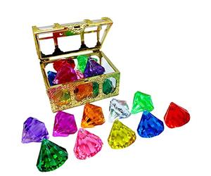 Itonash 10pcs Diamants de Plongée en Acrylique coloré dans un Trésor de Pirate, Jouet de Natation Sous-marine avec Poitrine de Poitrine de Pirate Jeu pour Enfants, Adolescents, (Grand clip de homard