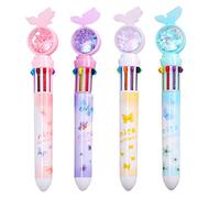Itonash 4pcs Dessin animé Papillon 10in1 Stylos à Bille Multicolore Rétractables, Fournitures Scolaires Colorées pour les étudiants, Super Cadeaux de Noël Mignons (17cm)