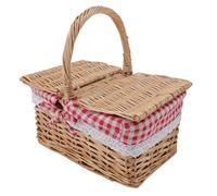 Itonash Panier de Pique-nique en Rotin avec Doublure, Couvercles à Double Ouverture, Doublure en Coton, élégant Panier de Récolte en Osier pour Fruits, Légumes et Fleurs (Plaid rouge)