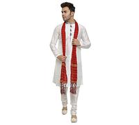 ITOS365 Ensemble de pyjama et écharpe en soie Kurta pour homme - Vêtements indiens pour fête de mariage, blanc, Large-X-Large