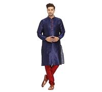 ITOS365 Ensemble de pyjama Kurta en soie pour homme - Style indien, bleu marine, Small-medium
