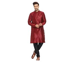 ITOS365 Ensemble de pyjama Kurta en soie pour homme - Style indien, bordeaux, Small-medium