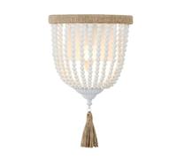 ITOSUI Applique Murale bohème en Bois perlé, Applique de Chevet Style Ferme Vintage avec Abat-Jour en Perles de Bois Blanc pour Chambre, Couloir, Salon