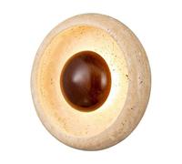 ITOSUI Applique Murale Moderne en travertin et Noyer, Style Japonais, Ronde, LED, Beige Naturel, idéale pour Chambre, Chevet, Couloir ou Salon.