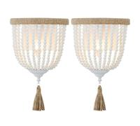ITOSUI Ensemble de 2 Appliques murales, Lampe Murale Vintage en Perles de Bois Blanc, Lampe de Chevet bohème tissée à la Main pour Chambres, Couloir, Salon, Salle à Manger