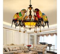 ITOSUI Grand Lustre Perroquet en vitrail de Style Tiffany, 6/8/12 têtes, orné de Perles de Cristal, Suspension Lumineuse décorative pour Restaurant, hôtel et Salon, 6 têtes