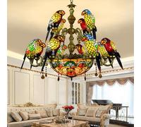 ITOSUI Grand Lustre Perroquet en vitrail de Style Tiffany, 6/8/12 têtes, orné de Perles de Cristal, Suspension Lumineuse décorative pour Restaurant, hôtel et Salon, modèle 12 têtes.