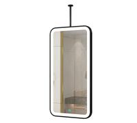ITOSUI Grand Miroir rectangulaire avec éclairage LED réglable à 3 Couleurs, Cadre en métal Noir avec Barre de Suspension au Plafond, Miroir Moderne à Suspendre pour Salle de Bain (50 cm x 60 cm)