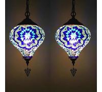 ITOSUI Lampe mosaïque Turque W7H12 Pouces, Suspension Globe marocain, Lot de 2, Lampe Suspendue Artisanale, décoration méditerranéenne pour Salon et Chambre, Bleu A