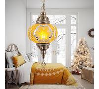 ITOSUI (Lampe Suspendue de Style Turc à 13 Couleurs, Suspension mosaïque, Globe en Verre coloré de 15 cm, Lustre décoratif Multicolore, luminaires Suspendus marocains pour Chambre, Jaune)