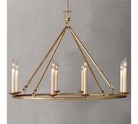 ITOSUI Lustre Rustique en Forme de Roue de Chariot dorée de 90 cm (35,4 po) en métal, Style Bougie, Laiton Antique, Suspension Ronde (8 lumières)