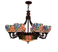 ITOSUI Lustre Style Tiffany, 8 têtes, plafonnier en vitrail de 15 cm, Motif Oiseau et Fleur, Style Vintage, Suspension en Cristal pour Salle à Manger, Salon, Chambre, Restaurant, Couloir.