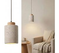 ITOSUI Lustre Suspendu cylindrique en Pierre Naturelle pour îlot de Cuisine et Salle à Manger, Style Nordique en travertin avec Accents en Bois, Petit modèle E27 (Nature 1 Article, 10 x 17 cm)