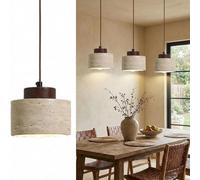 ITOSUI Lustre Suspendu cylindrique en Pierre Naturelle pour îlot de Cuisine et Salle à Manger, Style Nordique en travertin avec Accents en Bois, Petit modèle E27 (Couleur Noyer, 1 pièce, 12 x 11 cm)