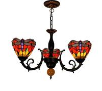 ITOSUI Lustre Tiffany en vitrail, 3 têtes, plafonnier 15 cm, Libellule Rouge, Style Vintage, Suspension décorative pour Salle à Manger, Salon, Chambre, Restaurant, Couloir