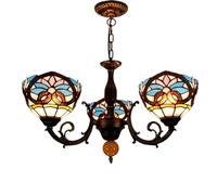 ITOSUI Lustre Tiffany en vitrail, 3 têtes, plafonnier de 20 cm, Style Vintage, Motif cœur Bleu, Suspension décorative pour Salle à Manger, Salon, Chambre, Restaurant, Couloir