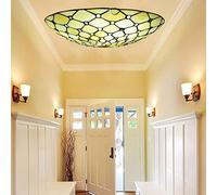 ITOSUI Plafonnier à Perles de Cristal Tiffany, Abat-Jour en vitrail, Style Victorien Vintage, Lustre en métal, Beige, 40 cm (16 Pouces), idéal pour Chambre, Salon, Cuisine ou Couloir.