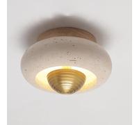 ITOSUI Plafonnier encastré Moderne en travertin, luminaire LED Rond en Pierre Naturelle avec Base en Bois, Style Japonais Minimaliste, éclairage décoratif pour Couloir, entrée, vestiaire (Naturel)