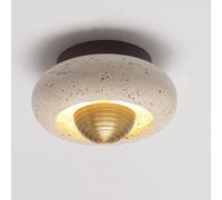 ITOSUI Plafonnier encastré Moderne en travertin, luminaire LED Rond en Pierre Naturelle avec Base en Bois, Style Japonais Minimaliste, éclairage décoratif pour Couloir, entrée, vestiaire (Noyer)