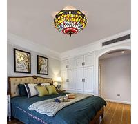 ITOSUI Plafonnier Libellule Style Tiffany, Suspension 40 cm avec Abat-Jour en vitrail Bleu et Jaune, 3 lumières, Montage encastré, décoration
