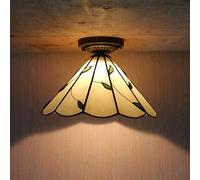 ITOSUI Plafonnier Semi-encastré Style Tiffany Vintage, Abat-Jour en vitrail, Motif Feuilles Vertes méditerranéennes, Douille E27, 110-240 V, éclairage décoratif pour Restaurant ou Couloir, 30 cm.