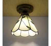 ITOSUI Plafonnier Semi-encastré Style Tiffany Vintage, Abat-Jour en vitrail, Motif Feuilles Vertes méditerranéennes, Douille E27, 110-240 V, éclairage décoratif pour Restaurant ou Couloir, 17 cm.