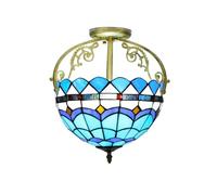 ITOSUI Plafonnier Semi-encastré Tiffany de 30 cm, Lampe d'éclairage indirect en vitrail Bleu à Plumes, Style Vintage, Lustre décoratif pour Salon, Salle à Manger, Chambre ou Couloir