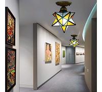 ITOSUI Plafonnier Tiffany Moravian Star de 20 cm avec Abat-Jour en vitrail, Semi-encastré, idéal pour Une entrée, Une Cuisine, Une Salle à Manger, Une Chambre ou Un Salon. Couleur : Orange.