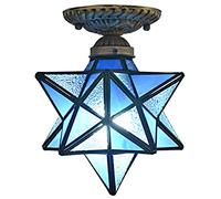 ITOSUI Plafonnier Tiffany Moravian Star, encastré, Mini-plafonnier en vitrail pour Couloir, Suspension LED Bleue Vintage 1 lumière (20 cm) pour Salon, Chambre, Bleu A