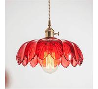 ITOSUI Suspension en verre rétro, lustre en forme de fleur pour restaurant, salon, cuisine, îlot, salle à manger, chambre à coucher, bar, décoration artistique (couleur : rouge)