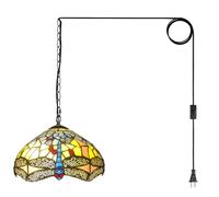 ITOSUI Suspension Libellule Style Tiffany, Lampe Suspendue en vitrail, 30 x 30 x 8 cm, Jaune, idéale pour Salon, Chambre, Cuisine, Salle à Manger ou Bureau.