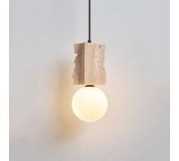 ITOSUI Suspension Moderne en Pierre de travertin Naturelle avec Abat-Jour en Verre, luminaire Minimaliste de Style Japonais pour îlot de Cuisine ou Table de Chevet.